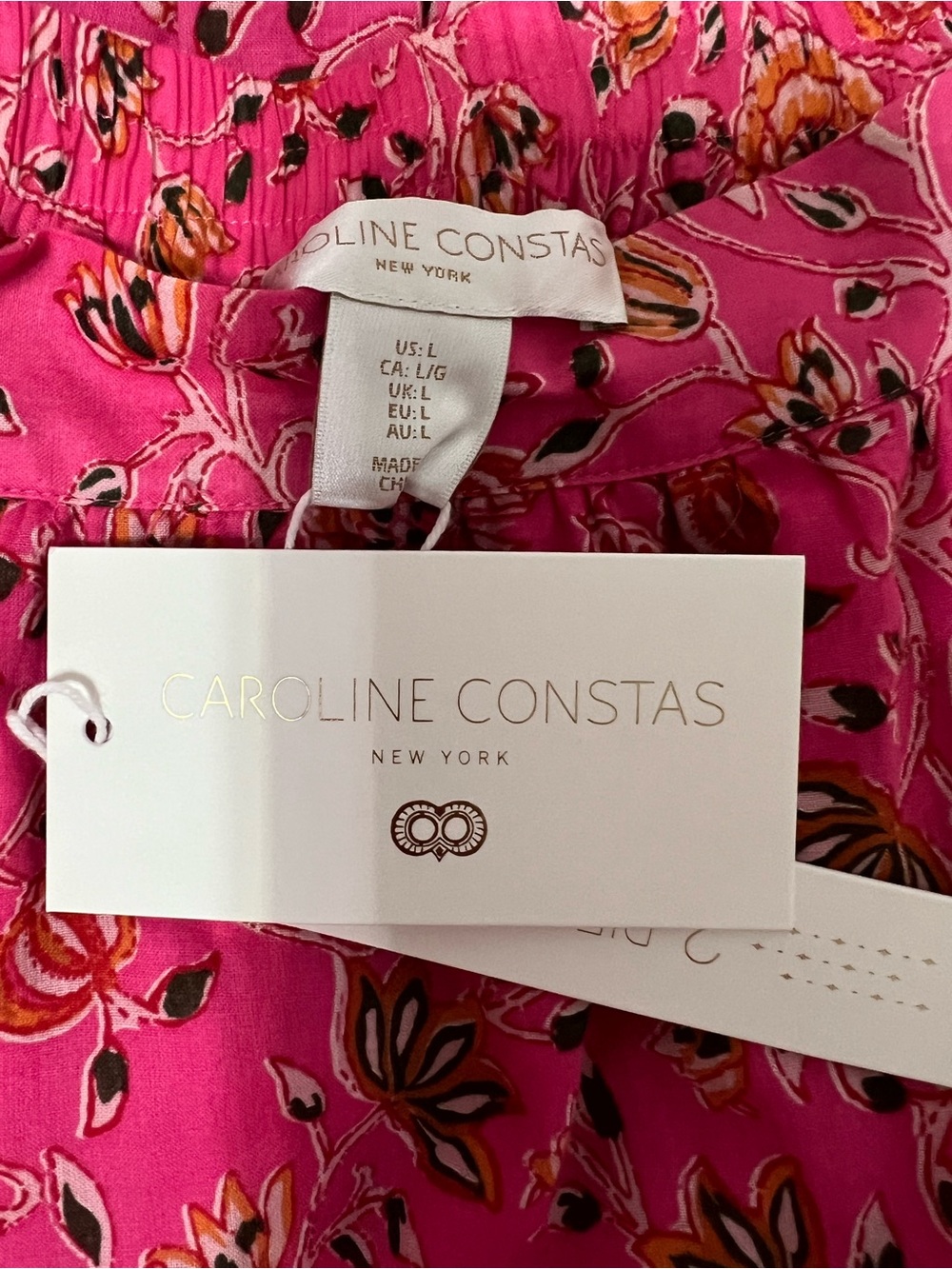 NWT Caroline Constas Pink Floral Cotton 2-Piece Set Crop Top Tiered Midi Skirt - Picture 15 of 17